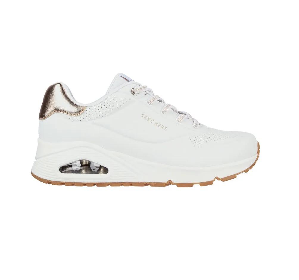 Skechers scarpa sneakers da donna Uno Shimmer Away 155196/WHT bianco Low Profile Midsole