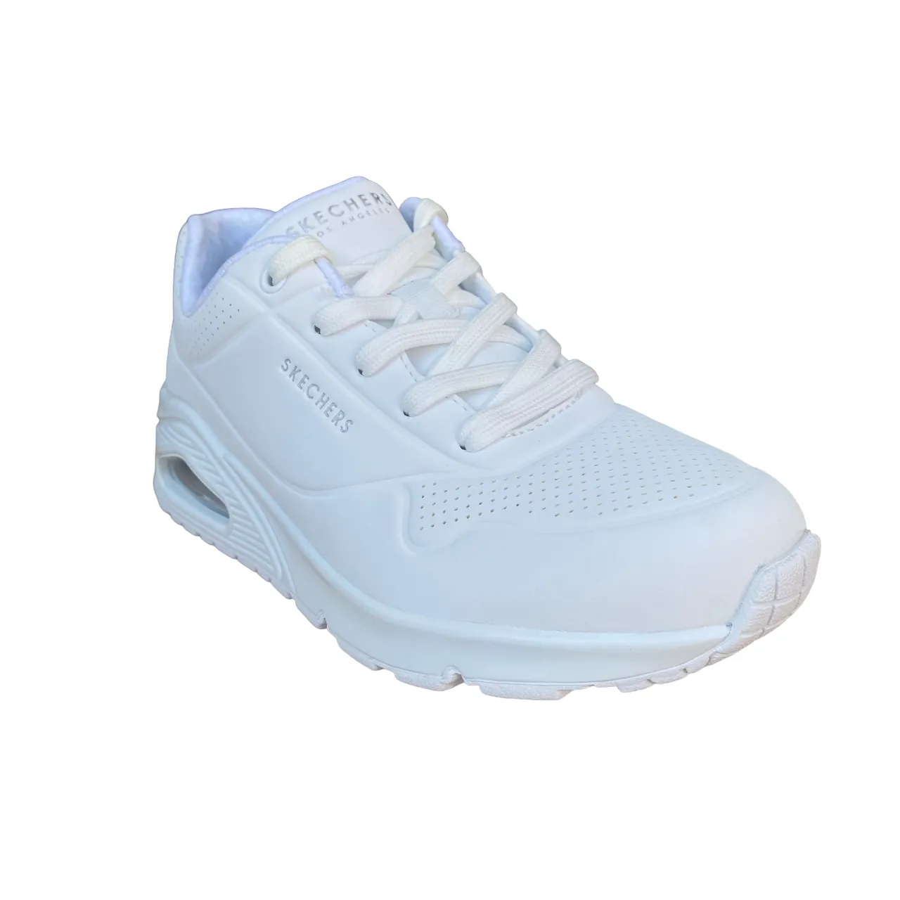 Rotational Traction Nodes High Rebound Padding Skechers scarpa sneakers da donna Uno Stand On Air 73690/W bianca