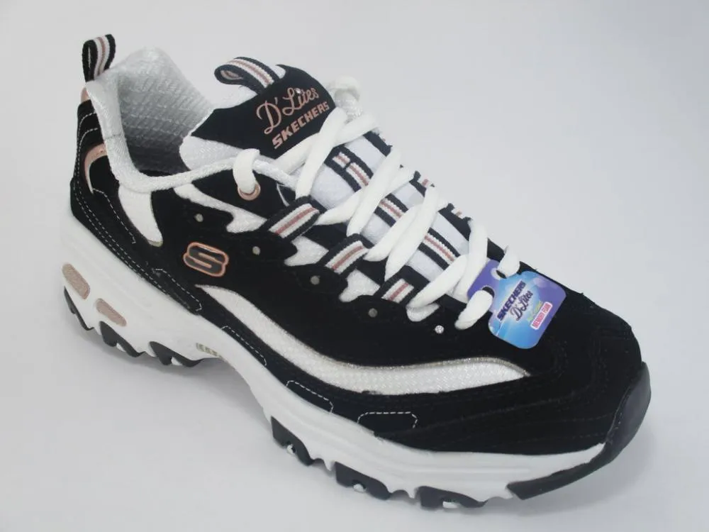 Skechers scarpa walking da donna D'Lites Devoted Fan 13154/BKRG black cushioned running shoes Breathable Perforated Panels