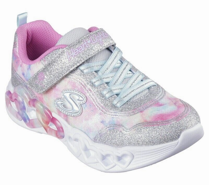 Breath Detail Rubber Traction Pods Skechers Heart Lights 303753L-SMLT Sneaker Kids 13.5 Sliver Glitter Shoes FZP174 (White,13.5)