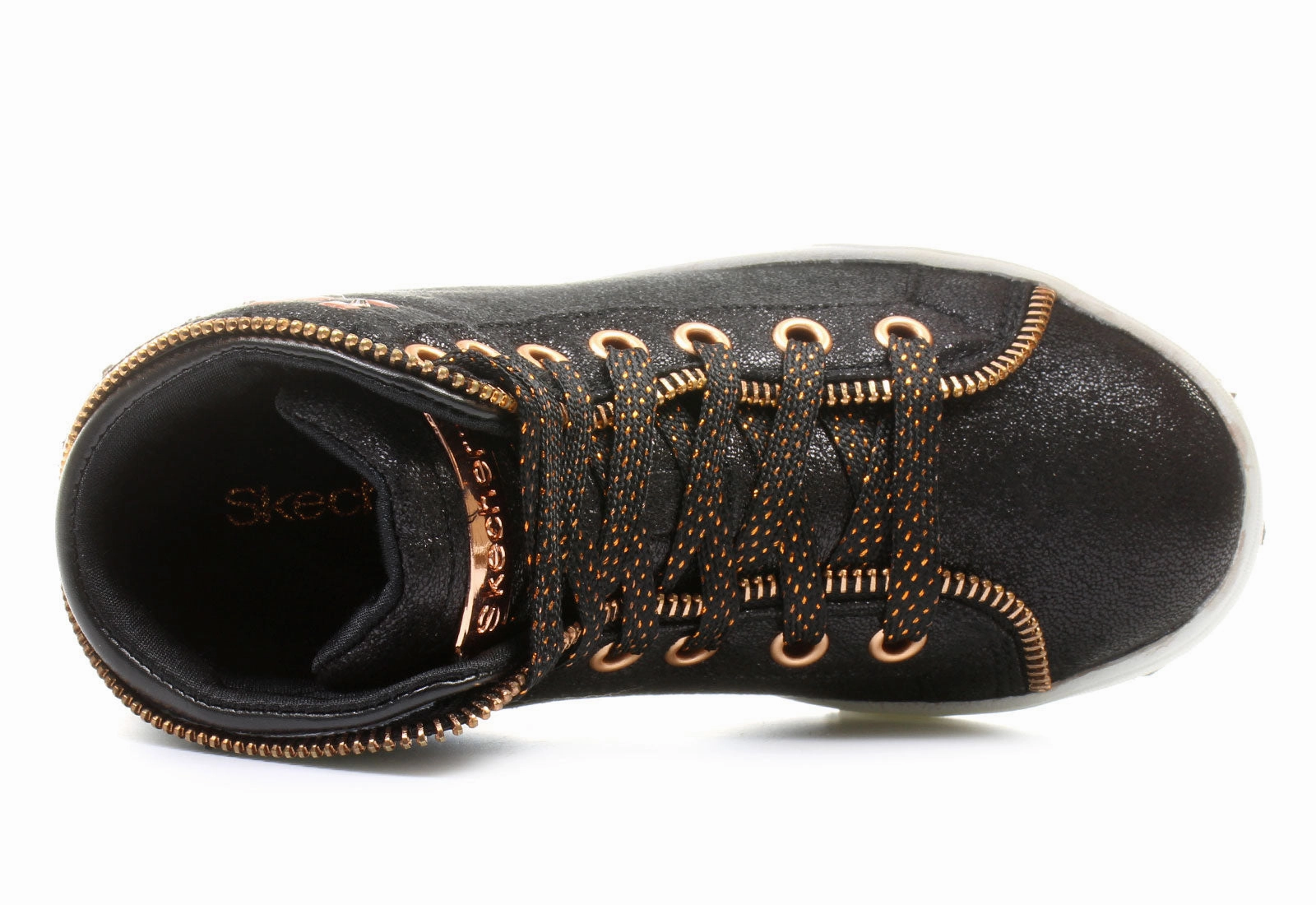Skechers scarpa sneakers alta da ragazza Shoutouts Zipsters 84301L BKRG nero-rosa oro complex design Contoured Footbed Tech