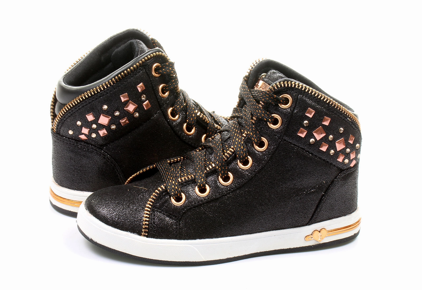 Cool Down running in winter Skechers scarpa sneakers alta da ragazza Shoutouts Zipsters 84301L BKRG nero-rosa oro