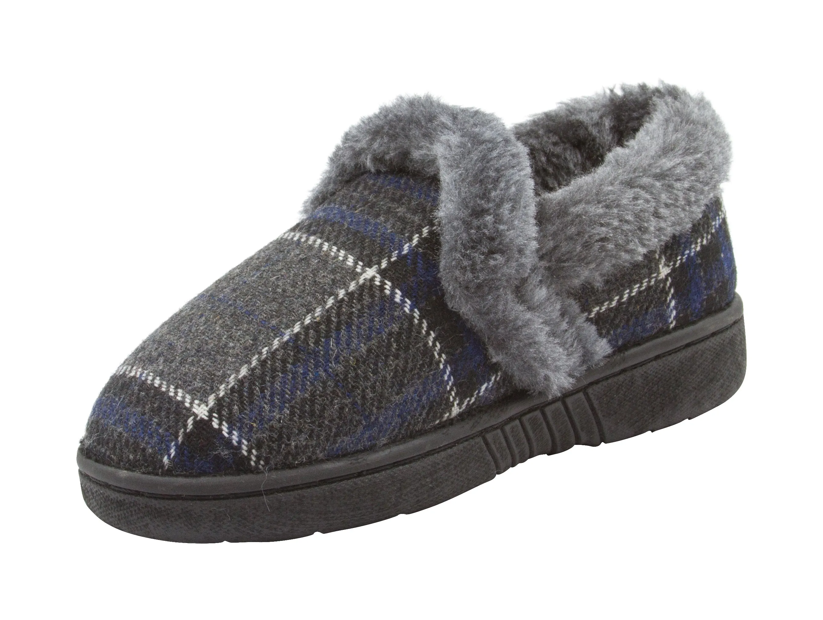 Skysole Boys Plaid Closed Back Slipper with Plush Collor and Rugged Ousole