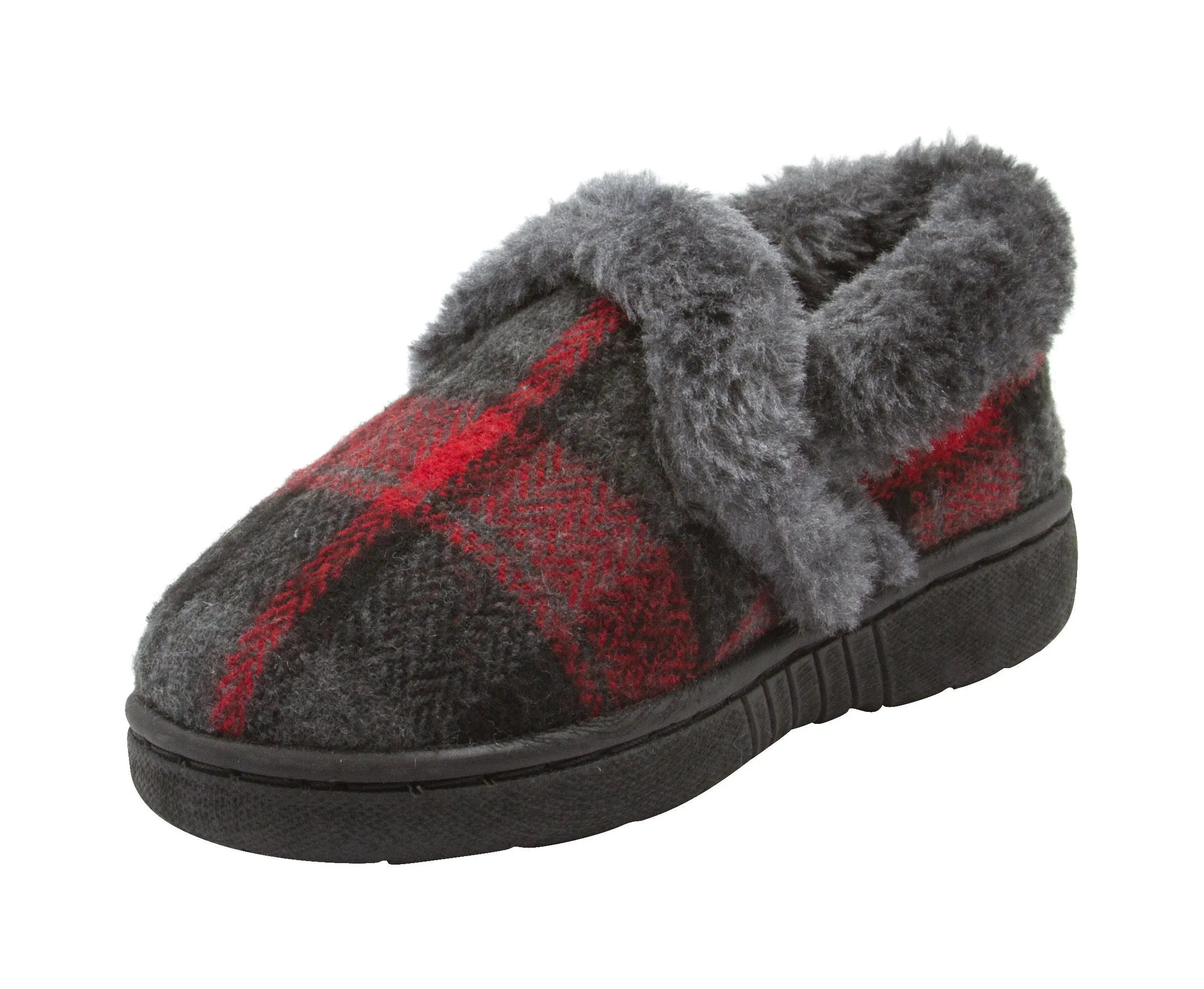 Skysole Boys Plaid Closed Back Slipper with Plush Collor and Rugged Ousole