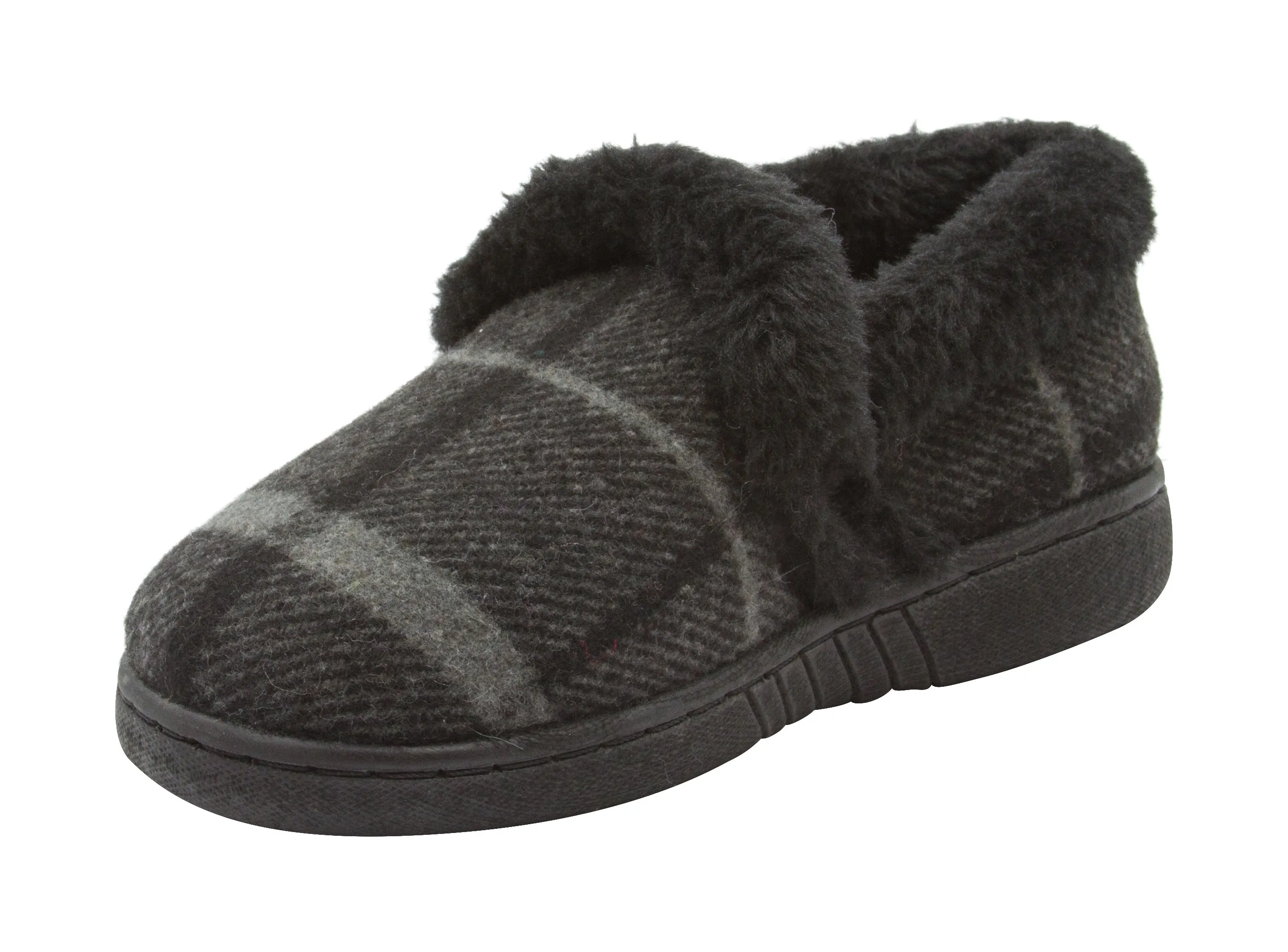 Skysole Boys Plaid Closed Back Slipper with Plush Collor and Rugged Ousole