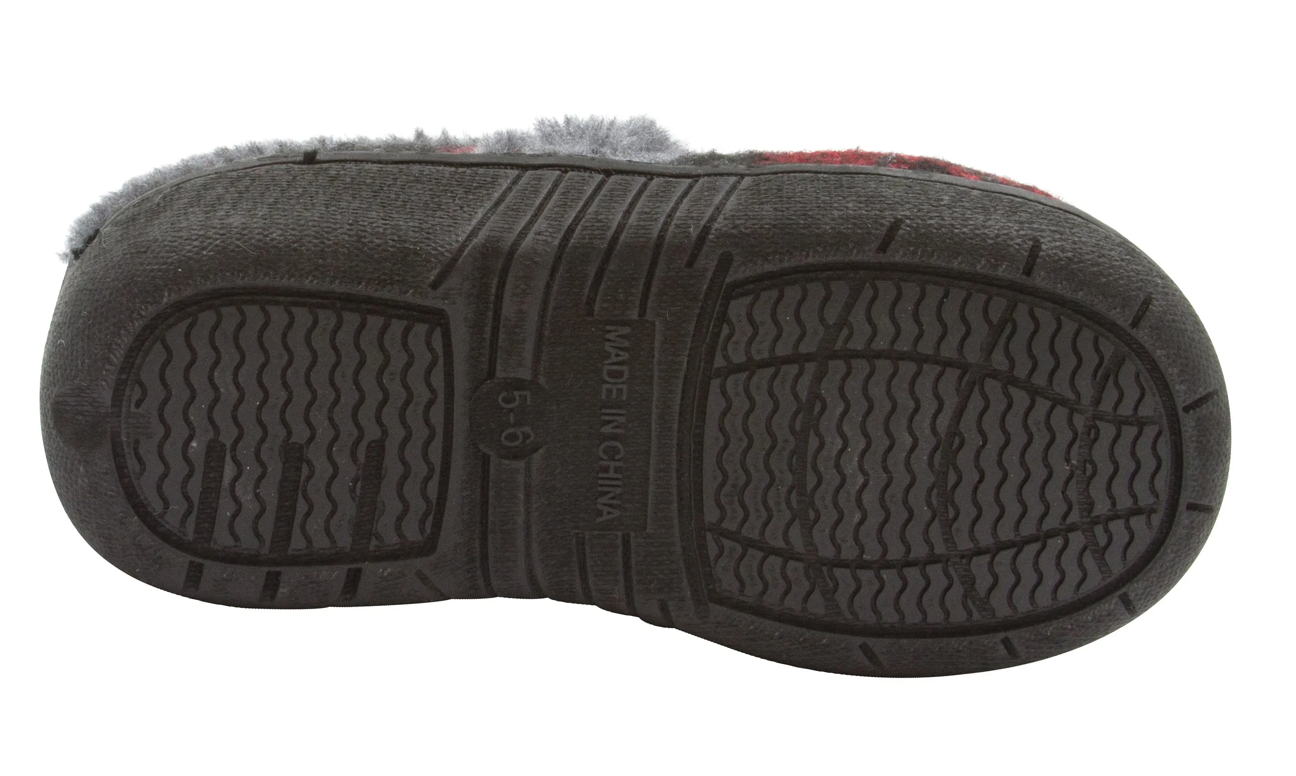 Skysole Boys Plaid Closed Back Slipper with Plush Collor and Rugged Ousole