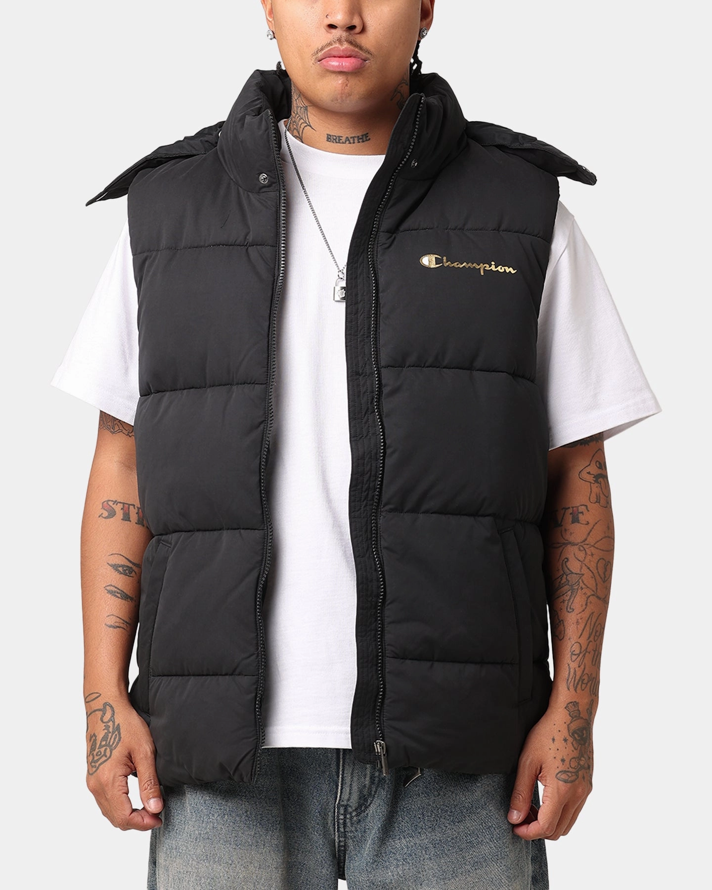 Champion Rochester Puffer Vest Black/Gold Illustrate