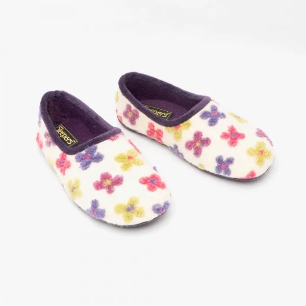 SLEEPERS GRACIE Ls382 Ladies Knitted Full Slippers Cream Multi