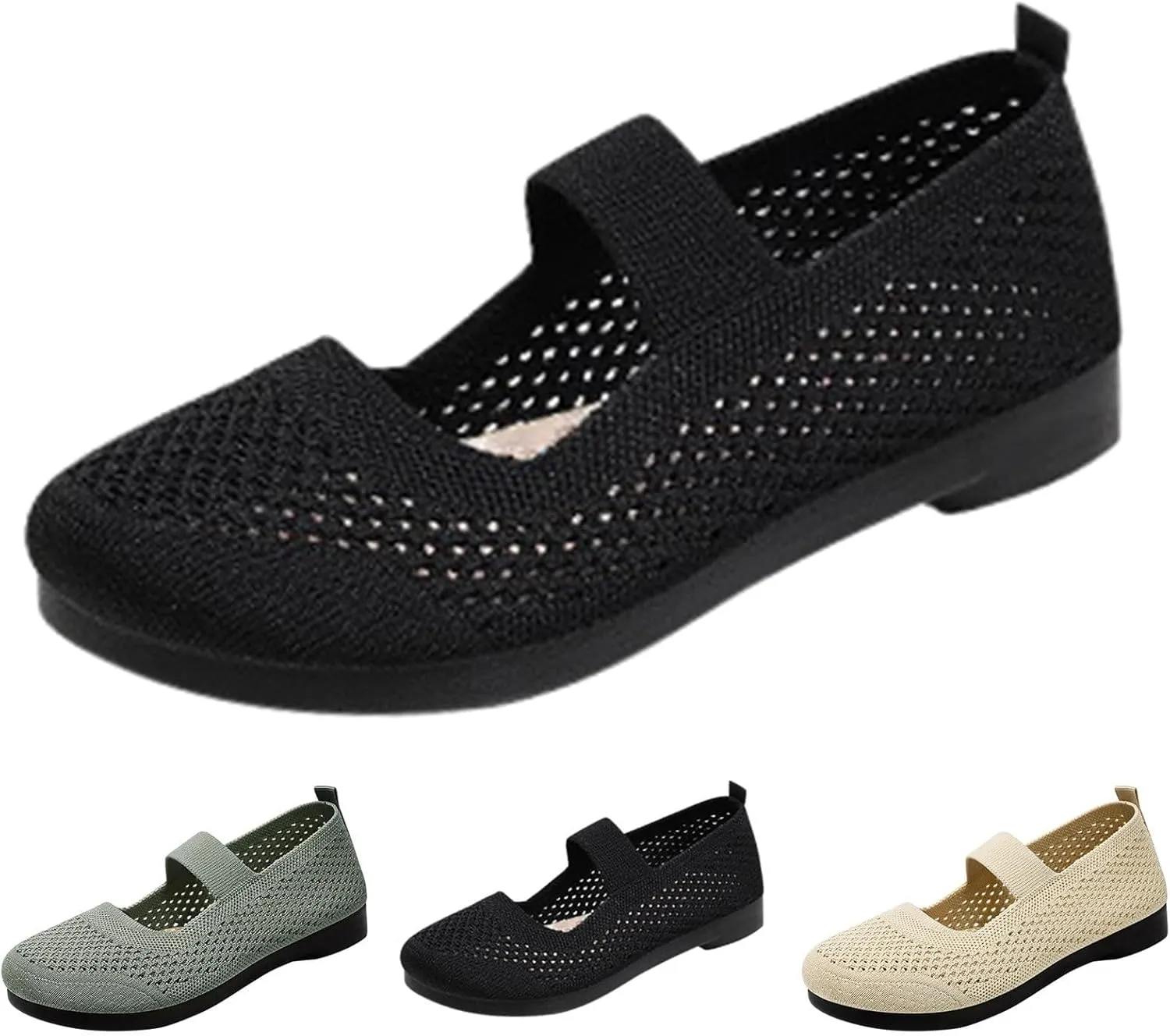 Slip On Orthopedic Sneakers Women Breathable Mesh Knitted Woven Low Top Walking Shoes Lightweight Wide Width Soft Sole Arch Support Non-Slip Shoes