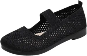 Slip On Orthopedic Sneakers Women Breathable Mesh Knitted Woven Low Top Walking Shoes Lightweight Wide Width Soft Sole Arch Support Non-Slip Shoes