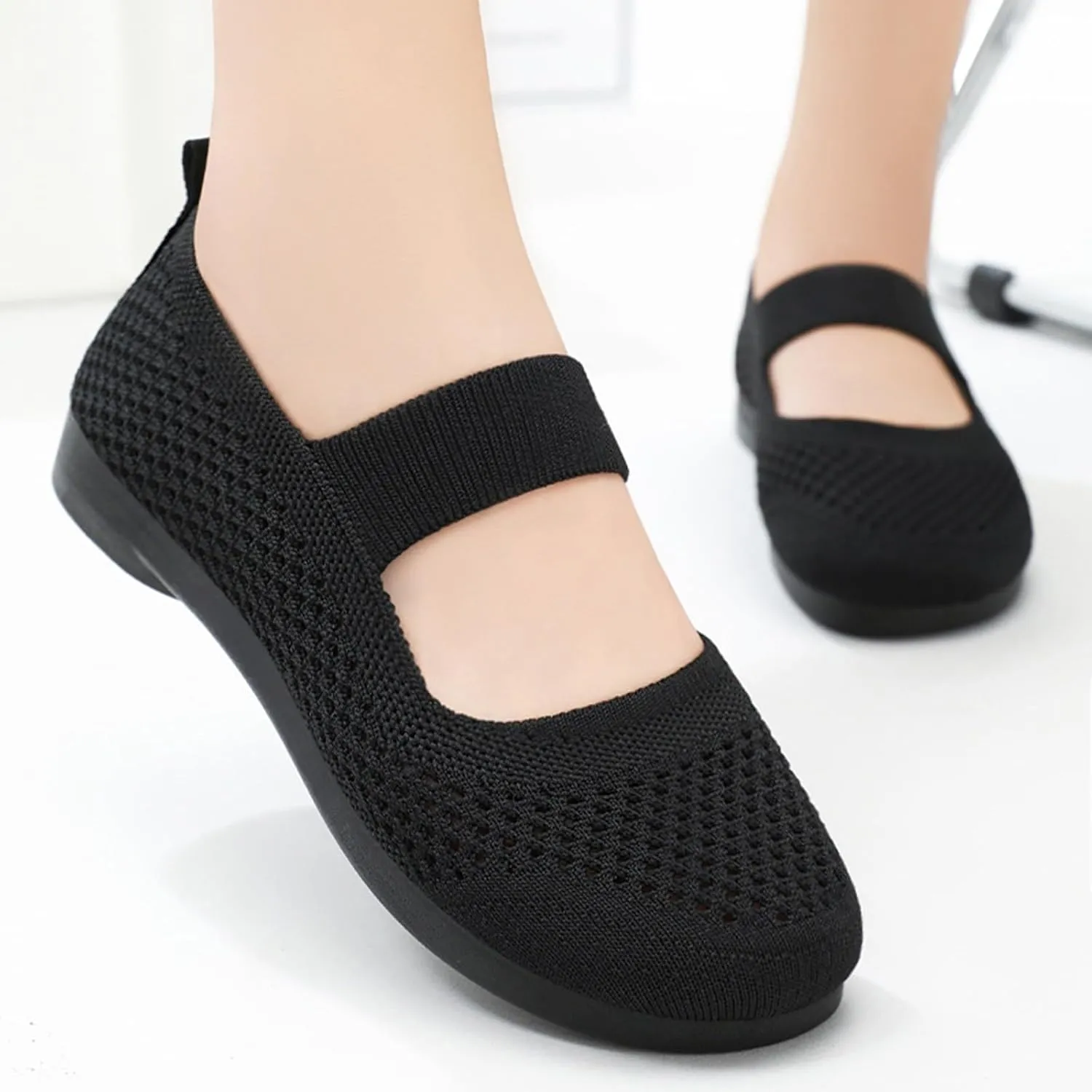 Slip On Orthopedic Sneakers Women Breathable Mesh Knitted Woven Low Top Walking Shoes Lightweight Wide Width Soft Sole Arch Support Non-Slip Shoes