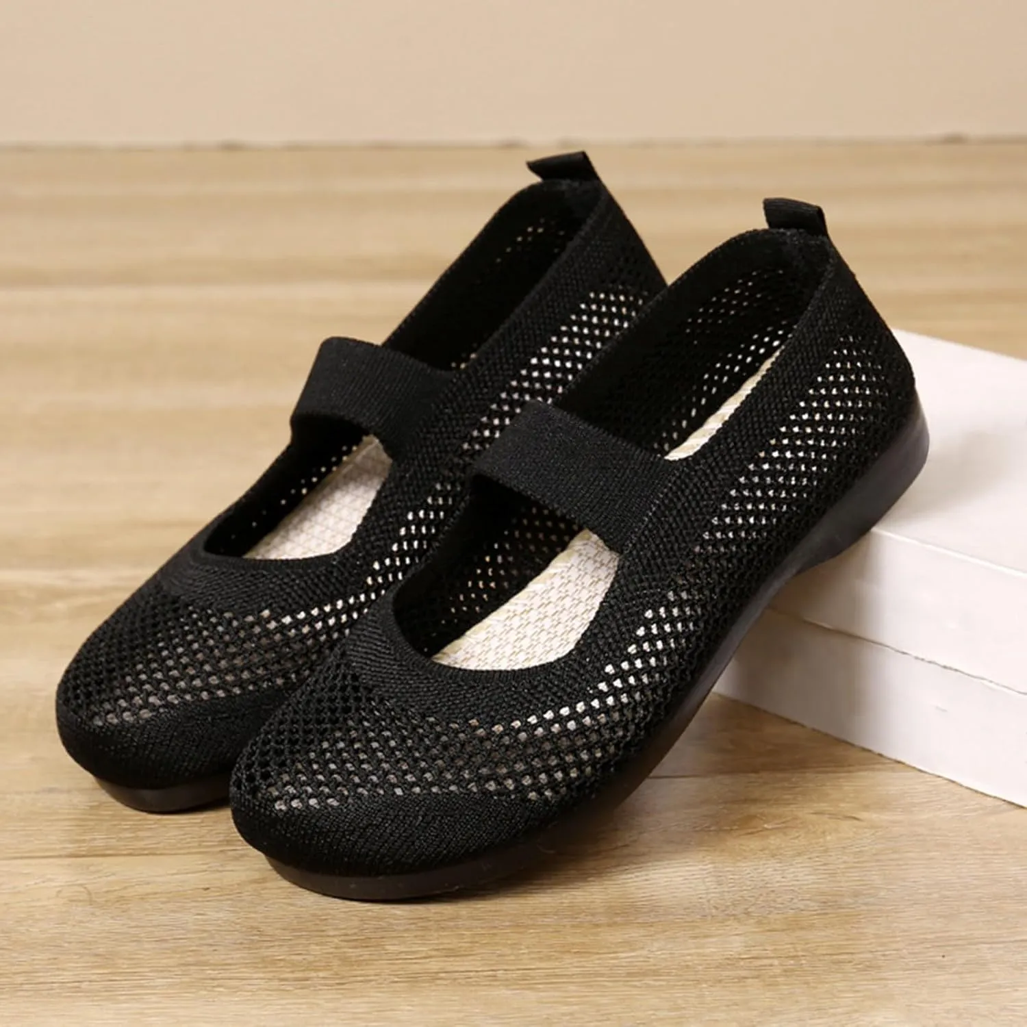 Slip On Orthopedic Sneakers Women Breathable Mesh Knitted Woven Low Top Walking Shoes Lightweight Wide Width Soft Sole Arch Support Non-Slip Shoes