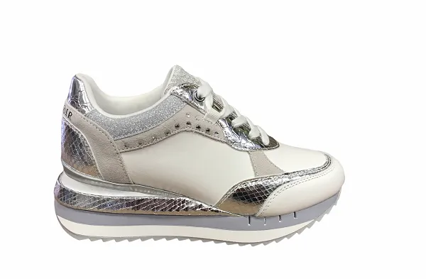 Caf??Noir Sneaker Animalier e Zeppa DN1410 bianco argento narrow-fit shoes