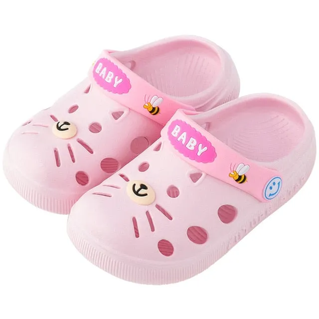 Slippers Kids Toddler Infant Baby Girl Boys Home Slippers Rubber Cartoon Animation Cat Flat Heels Shoes Sandals Kids Slippers