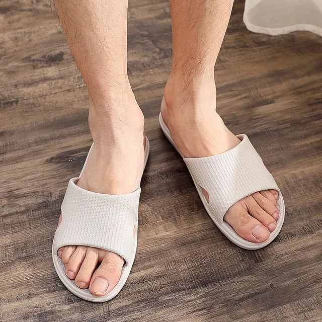 Slippers Sandals Summer Unisex Striped Solid Color Shoes Men Indoor Non-slip Soft Comfortable Rubber Flat Heels Slide For Men