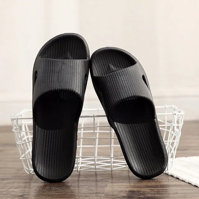 Slippers Sandals Summer Unisex Striped Solid Color Shoes Men Indoor Non-slip Soft Comfortable Rubber Flat Heels Slide For Men