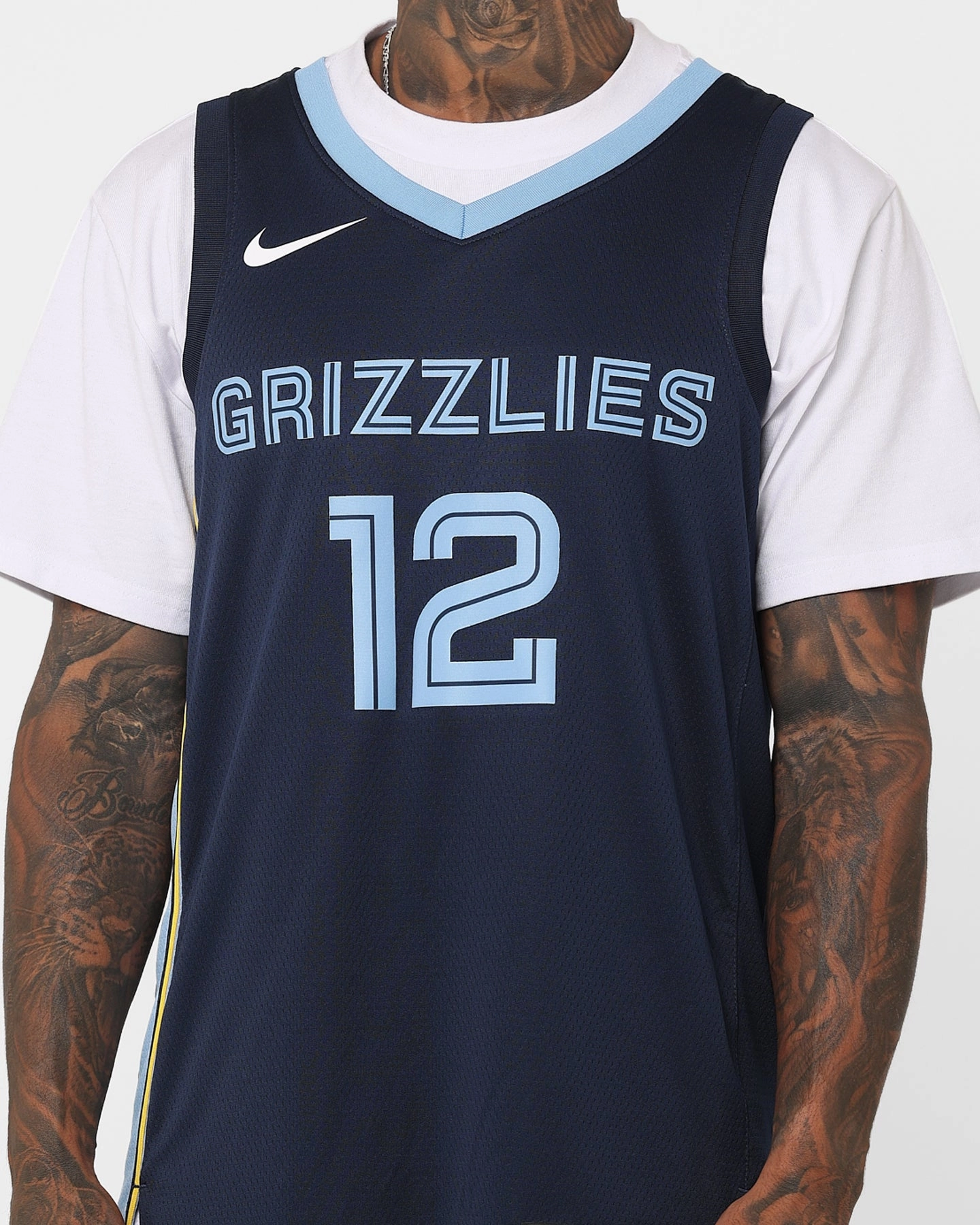 Nike Ja Morant Memphis Grizzlies '22 Icon Edition Dri-FIT NBA Swingman Jersey College Navy Colorfast Dye Process Streamlined Fit