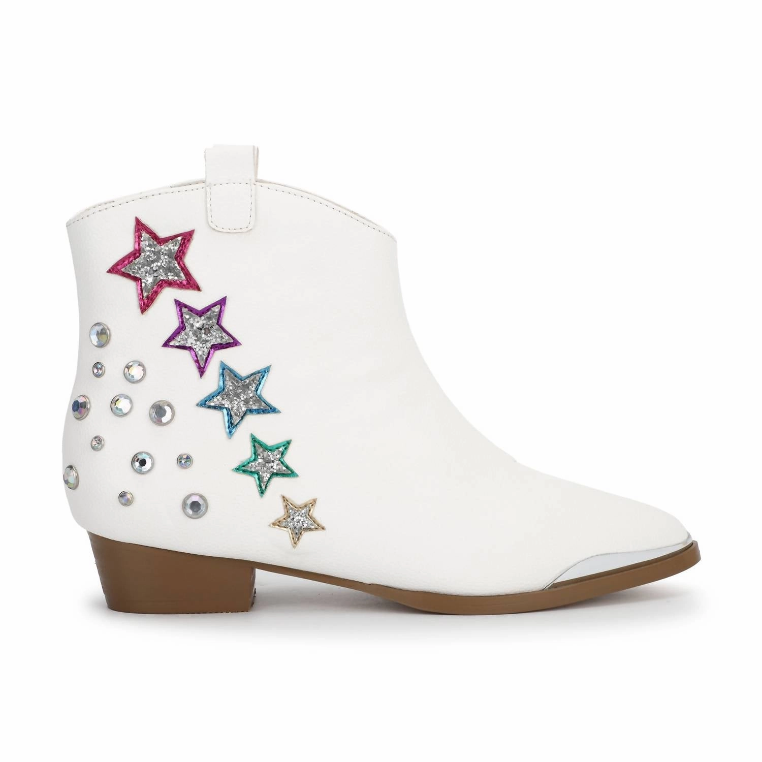 Kids Miss Dallas Western Boot In White Shooting Stars Good Traction Step Smooth