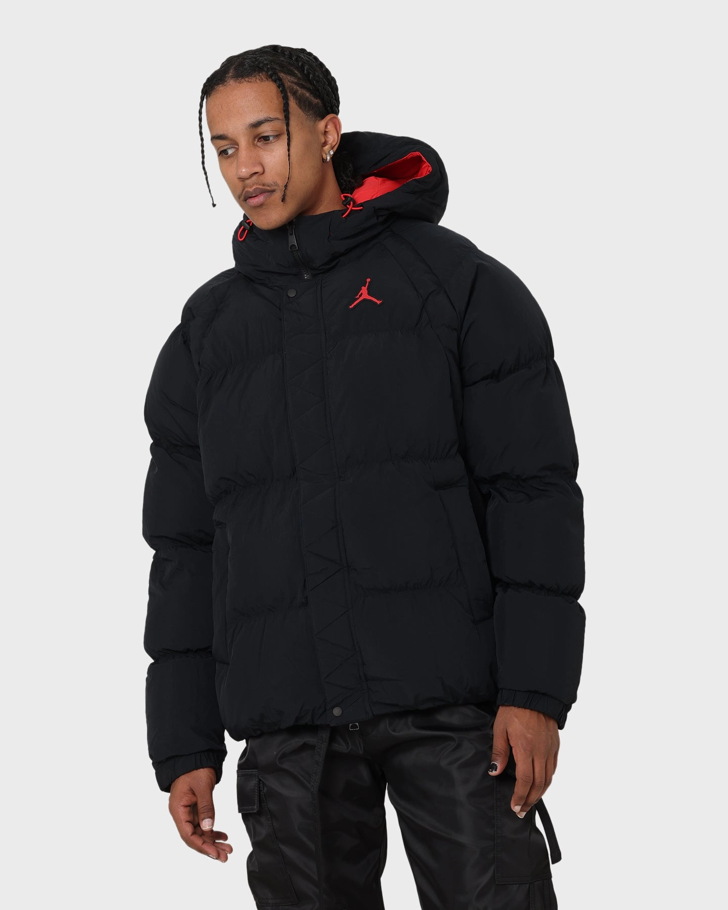 Compressed Packaging Secure Closures Jordan Essential Puffer Jacket Black/Fire Red