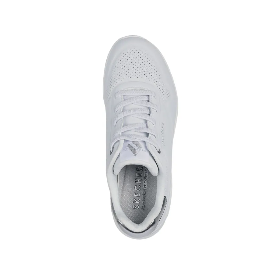 polished - finish - design shoes Skechers scarpa sneakers da donna Uno Shimmer Away 155196/WSL bianco-argento