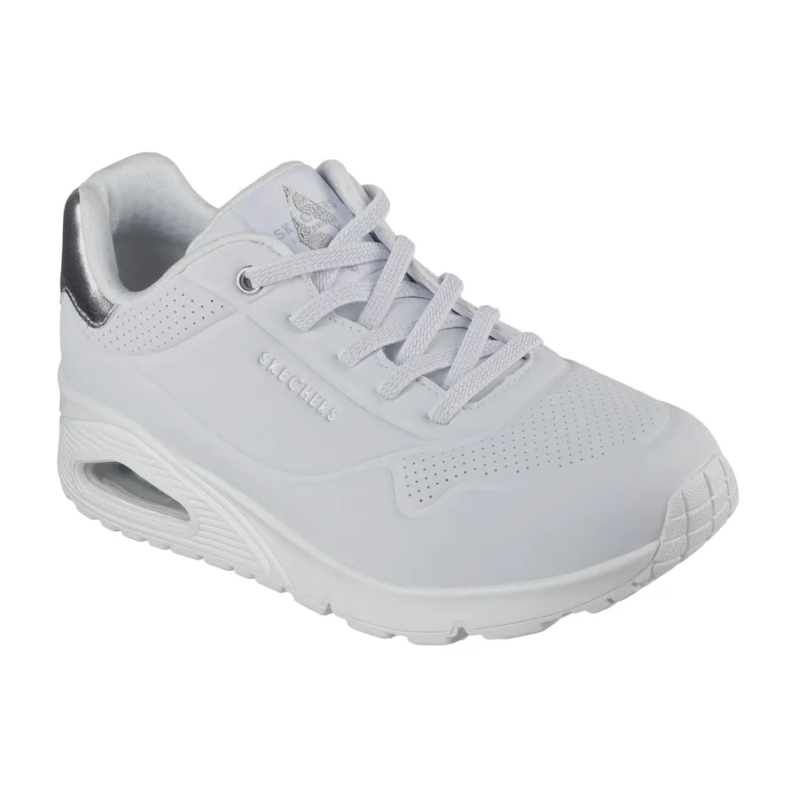 Fitness Barefoot simulation Skechers scarpa sneakers da donna Uno Shimmer Away 155196/WSL bianco-argento