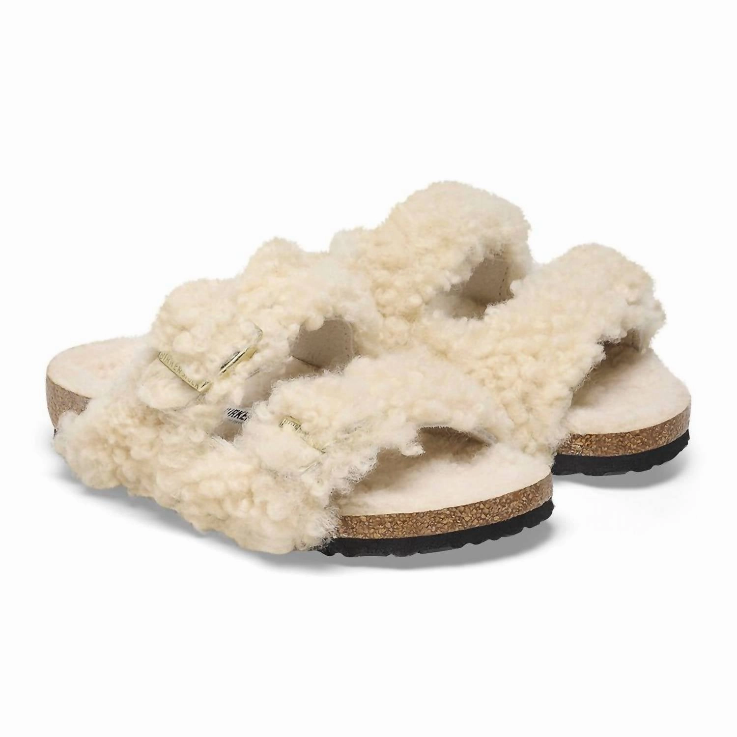 Kids Arizona Shearling Sandals Narrow In Teddy Eggshell Fitted Design Thermoplastic Polyurethane Plate
