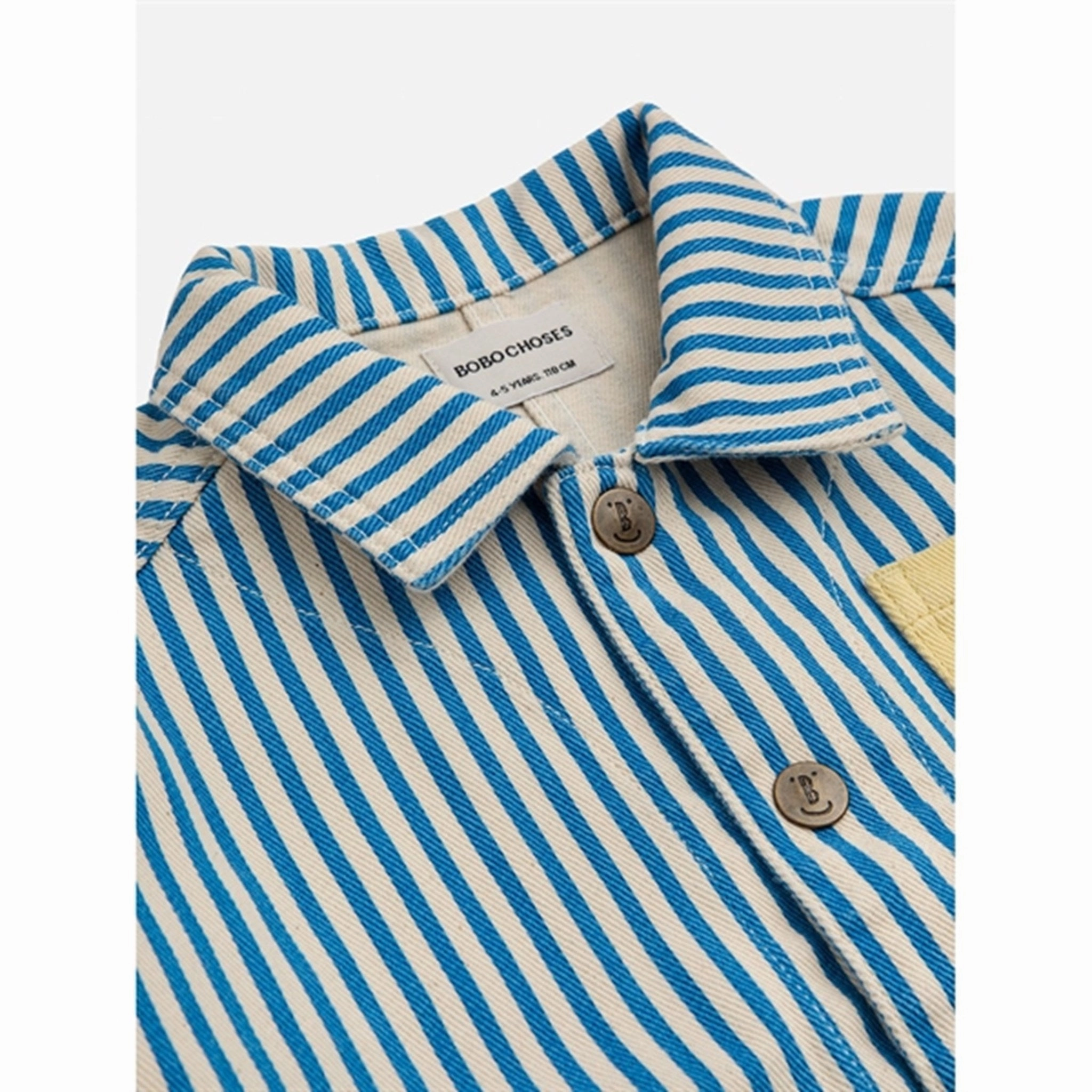 Bobo Choses Striped Color Block Denim Jacket Blue Gloss Free Texture Fleece Backing