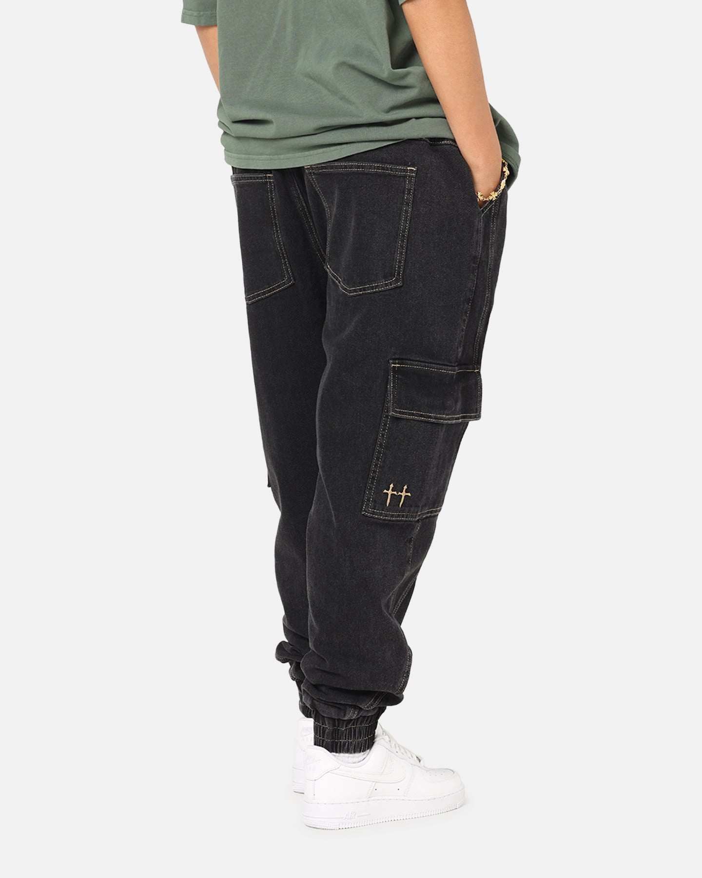 Saint Morta Rodeo Denim Joggers Black Shadow Twill Weave Texture