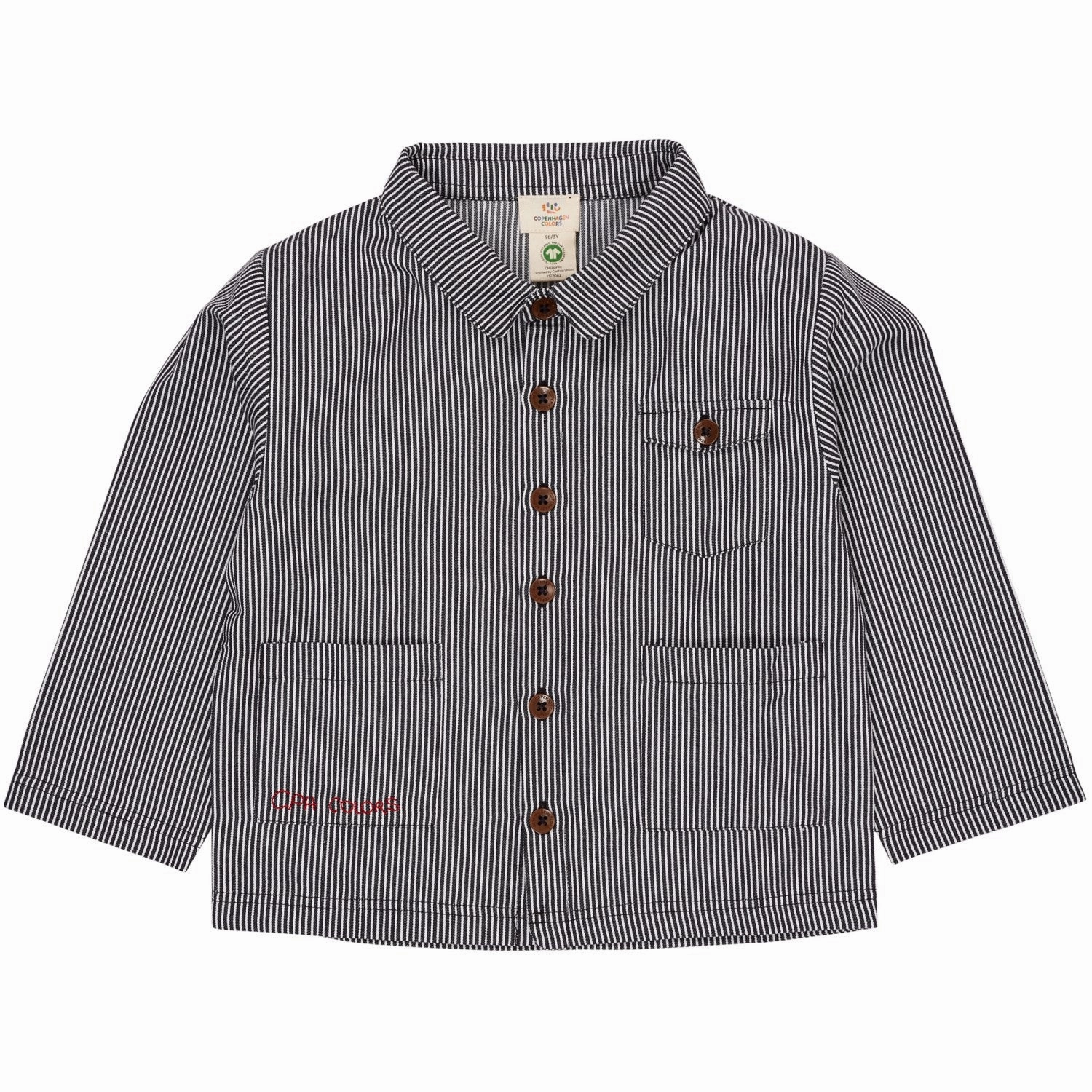 COPENHAGEN COLORS Navy Stripe Striped Twill Jacket W Pockets Quick Release Buckle