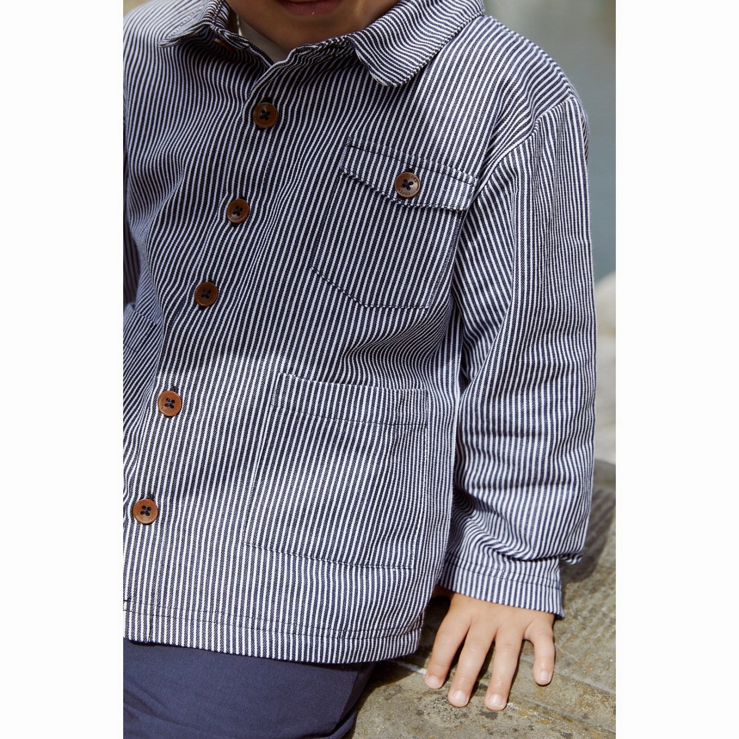 Neutral Tone COPENHAGEN COLORS Navy Stripe Striped Twill Jacket W Pockets