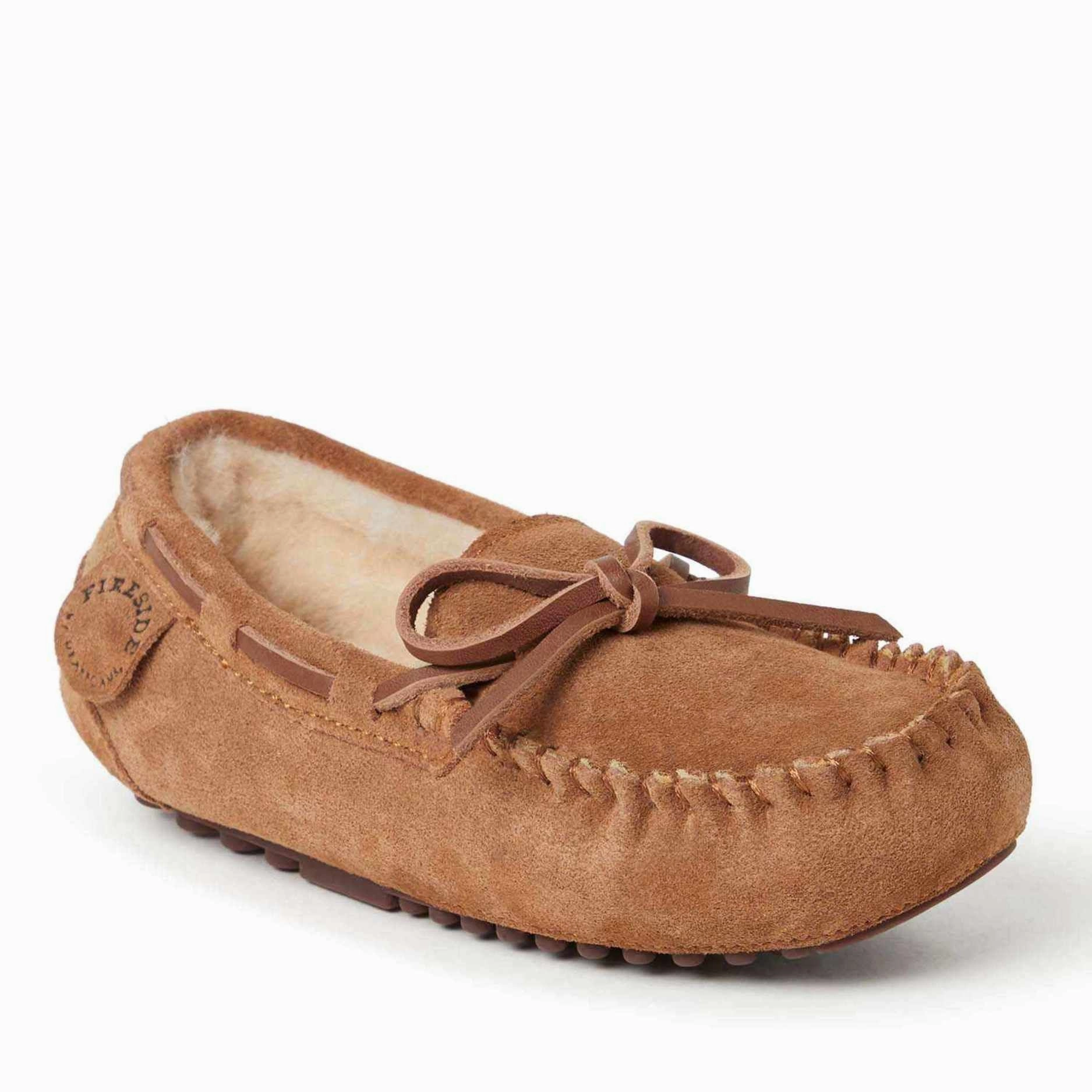 Enhanced Traction Fireside By Dearfoams Kid's Parke Genuine Shearling Moccasin Slipper