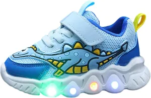 Sneakers for Girls Boys Cute Cartoon Dinosaur Sports Shoes Breathable Mesh Shoes Light Up Lightweight Running Sneaskers