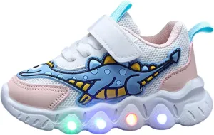 Sneakers for Girls Boys Cute Cartoon Dinosaur Sports Shoes Breathable Mesh Shoes Light Up Lightweight Running Sneaskers