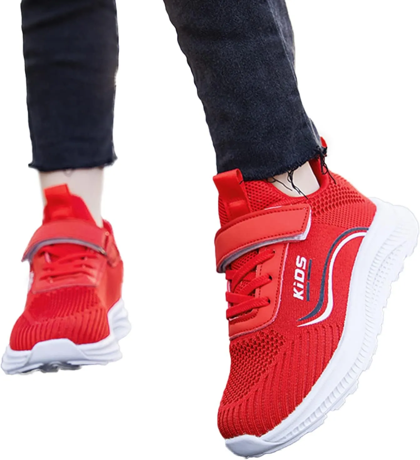 Sneakers for Girls Boys Lace Up Hook Loop Non-Slip Sports Shoes Breathable Knit Lightweight Comfortable Walking Shoes
