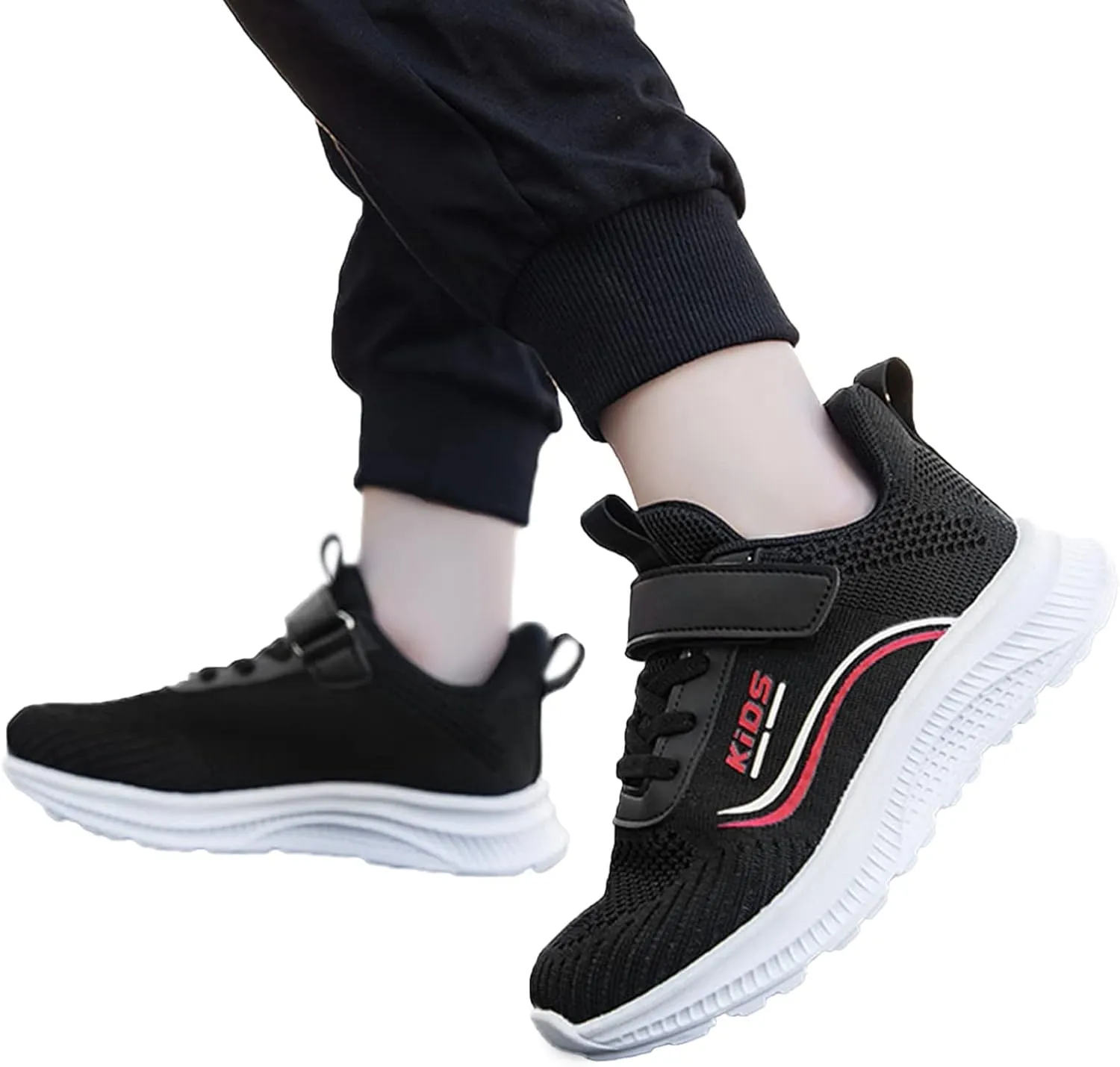 Sneakers for Girls Boys Lace Up Hook Loop Non-Slip Sports Shoes Breathable Knit Lightweight Comfortable Walking Shoes