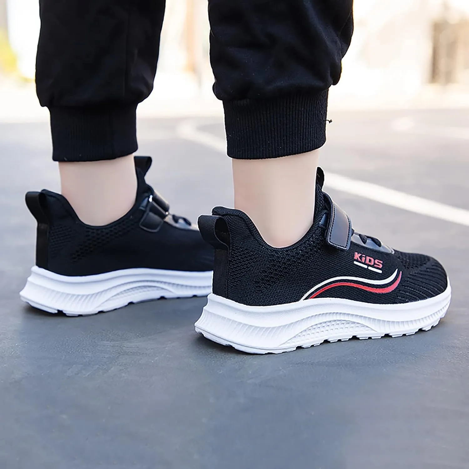 Sneakers for Girls Boys Lace Up Hook Loop Non-Slip Sports Shoes Breathable Knit Lightweight Comfortable Walking Shoes