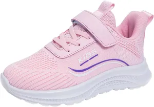 Sneakers for Girls Boys Lace Up Hook Loop Non-Slip Sports Shoes Breathable Knit Lightweight Comfortable Walking Shoes