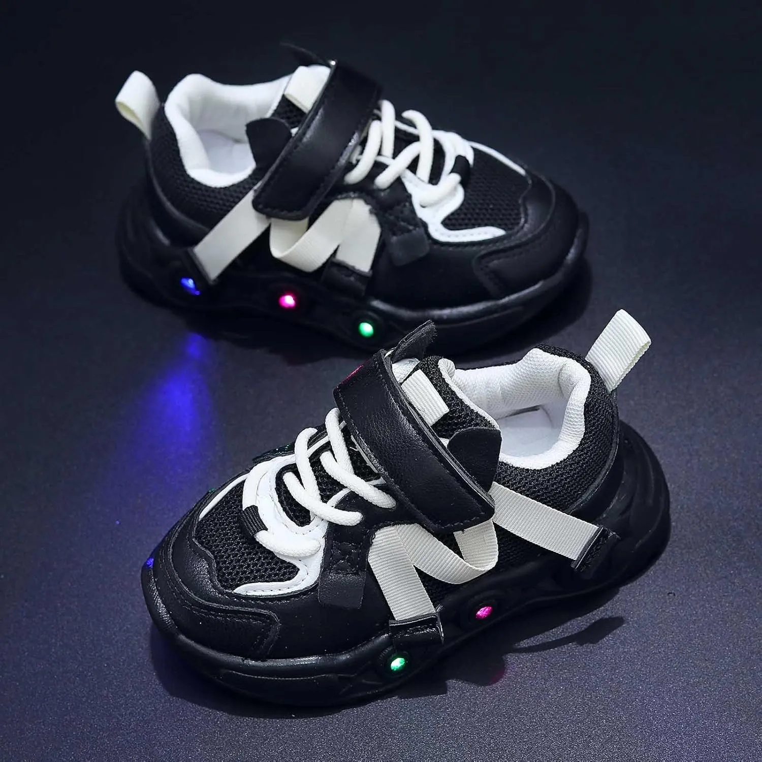 Sneakers for Girls Breathable Comfortable Luminous LED Flashing Fashion Sports Shoes with Hook and Loop Kids Running Shoes