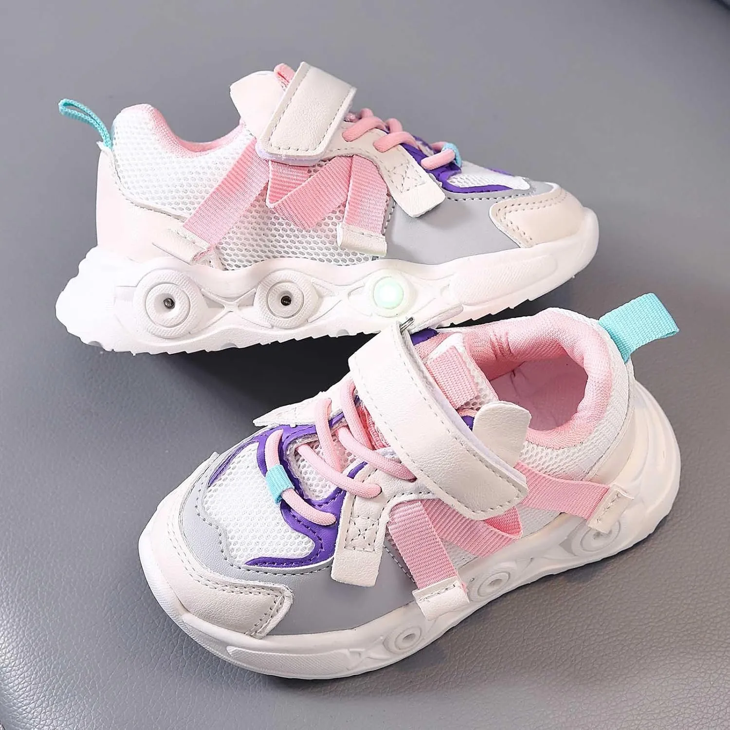 Sneakers for Girls Breathable Comfortable Luminous LED Flashing Fashion Sports Shoes with Hook and Loop Kids Running Shoes