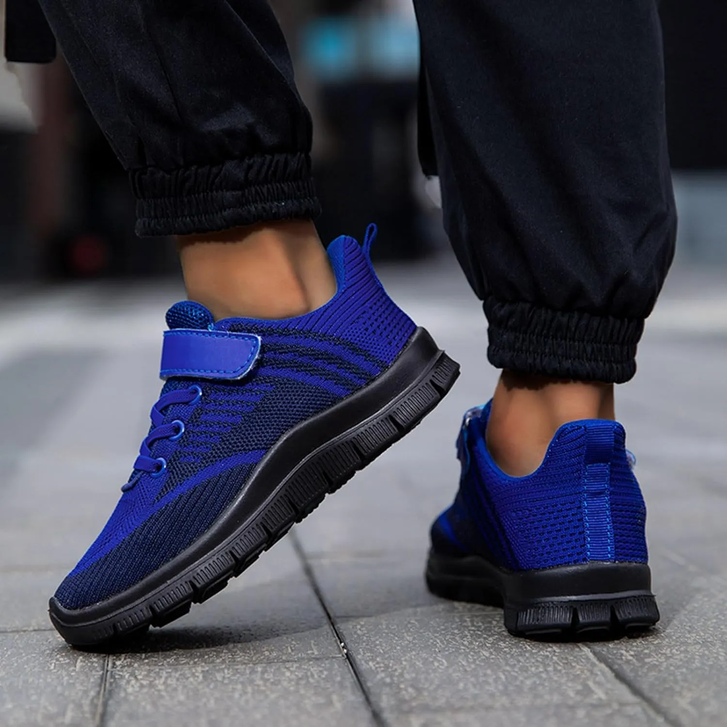 Sneakers for Girls Breathable Knit Lightweight Athletic Running Sneakers with Hook and Loop Kids Non-Slip Sports Shoes
