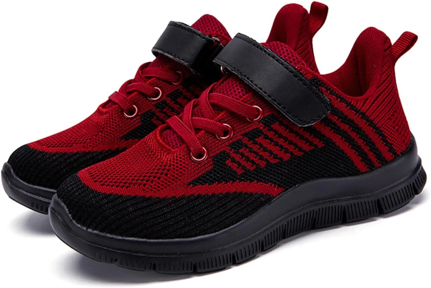 Sneakers for Girls Breathable Knit Lightweight Athletic Running Sneakers with Hook and Loop Kids Non-Slip Sports Shoes