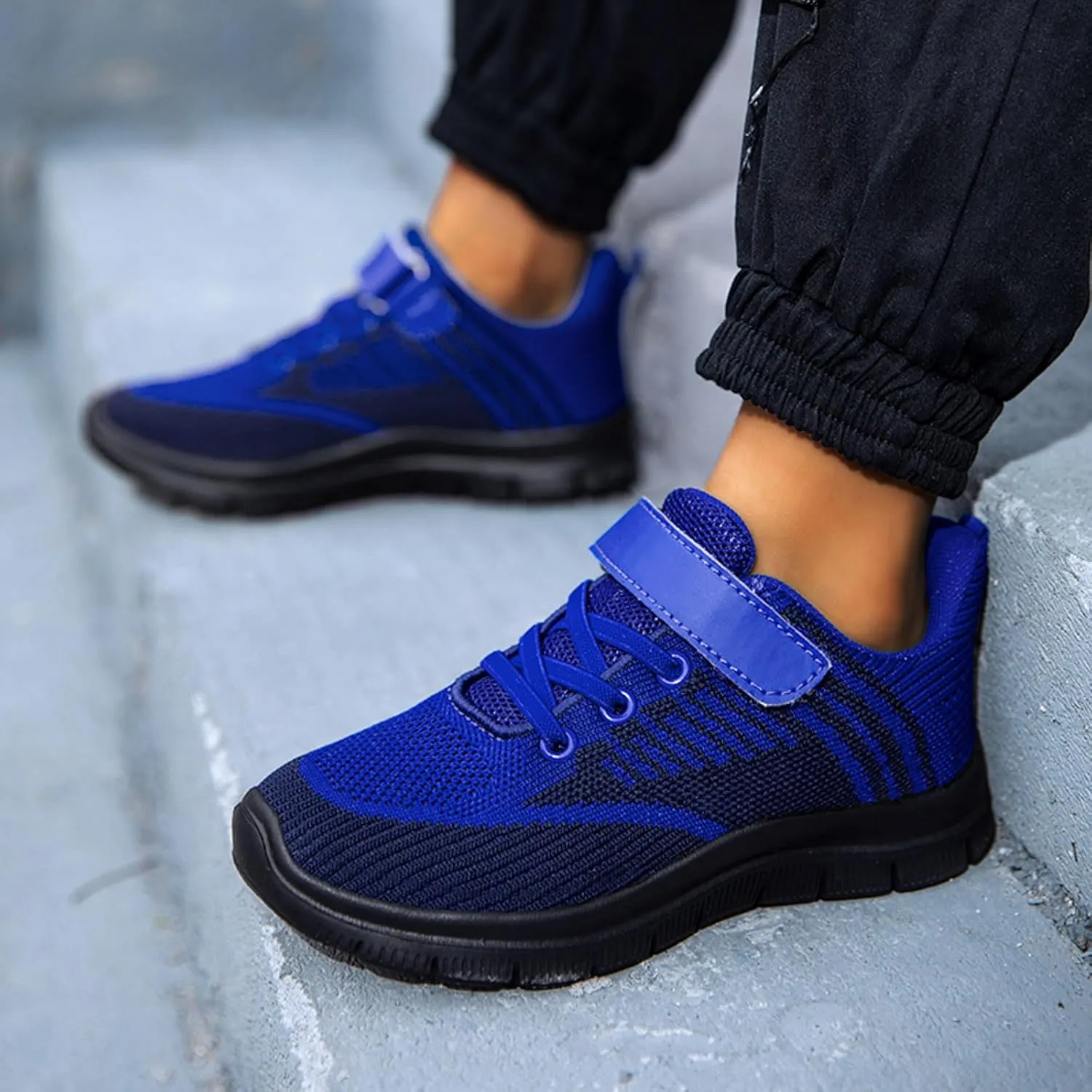 Sneakers for Girls Breathable Knit Lightweight Athletic Running Sneakers with Hook and Loop Kids Non-Slip Sports Shoes