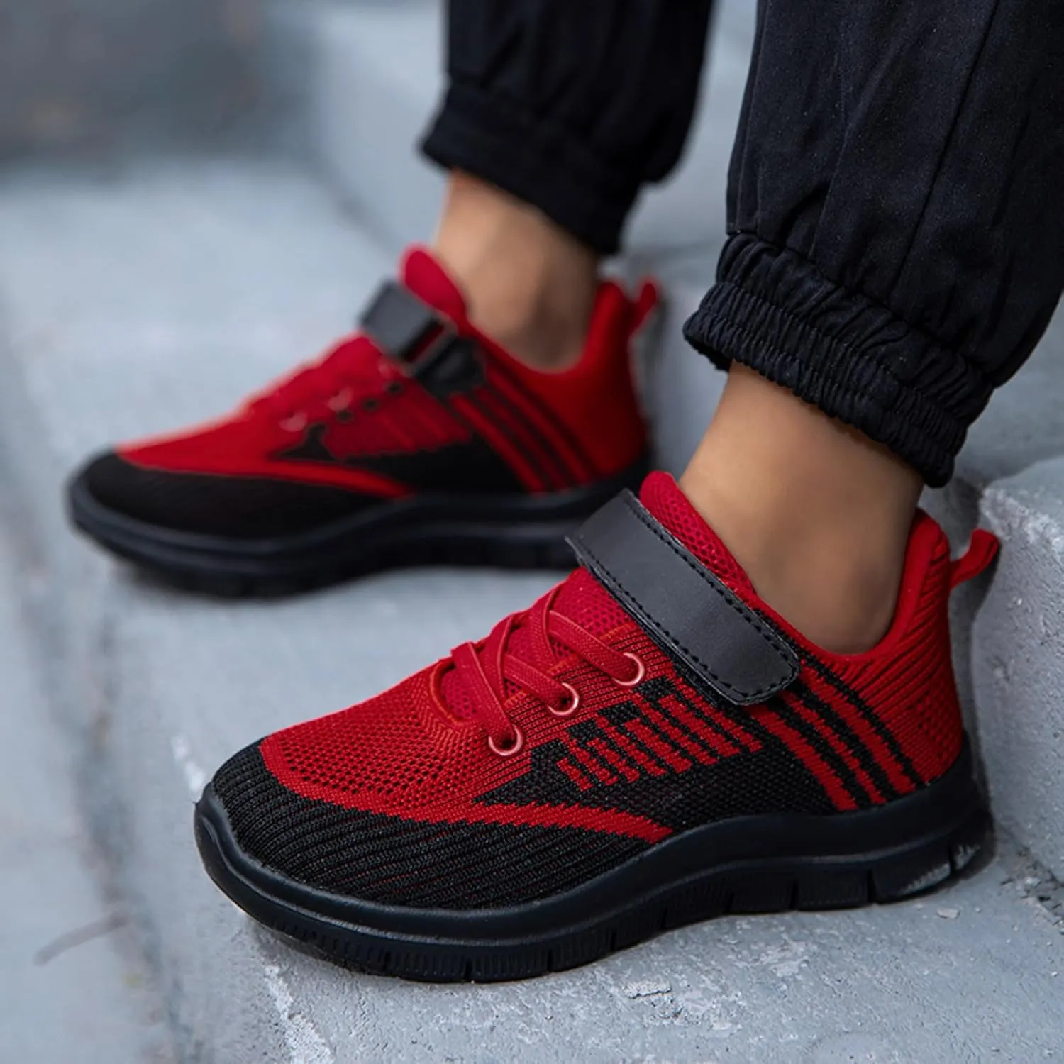 Sneakers for Girls Breathable Knit Lightweight Athletic Running Sneakers with Hook and Loop Kids Non-Slip Sports Shoes