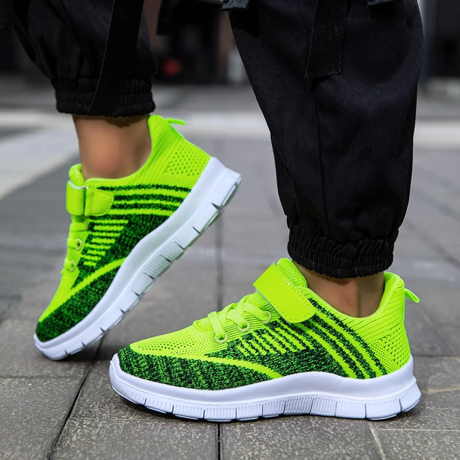 Sneakers for Girls Breathable Knit Lightweight Athletic Running Sneakers with Hook and Loop Kids Non-Slip Sports Shoes