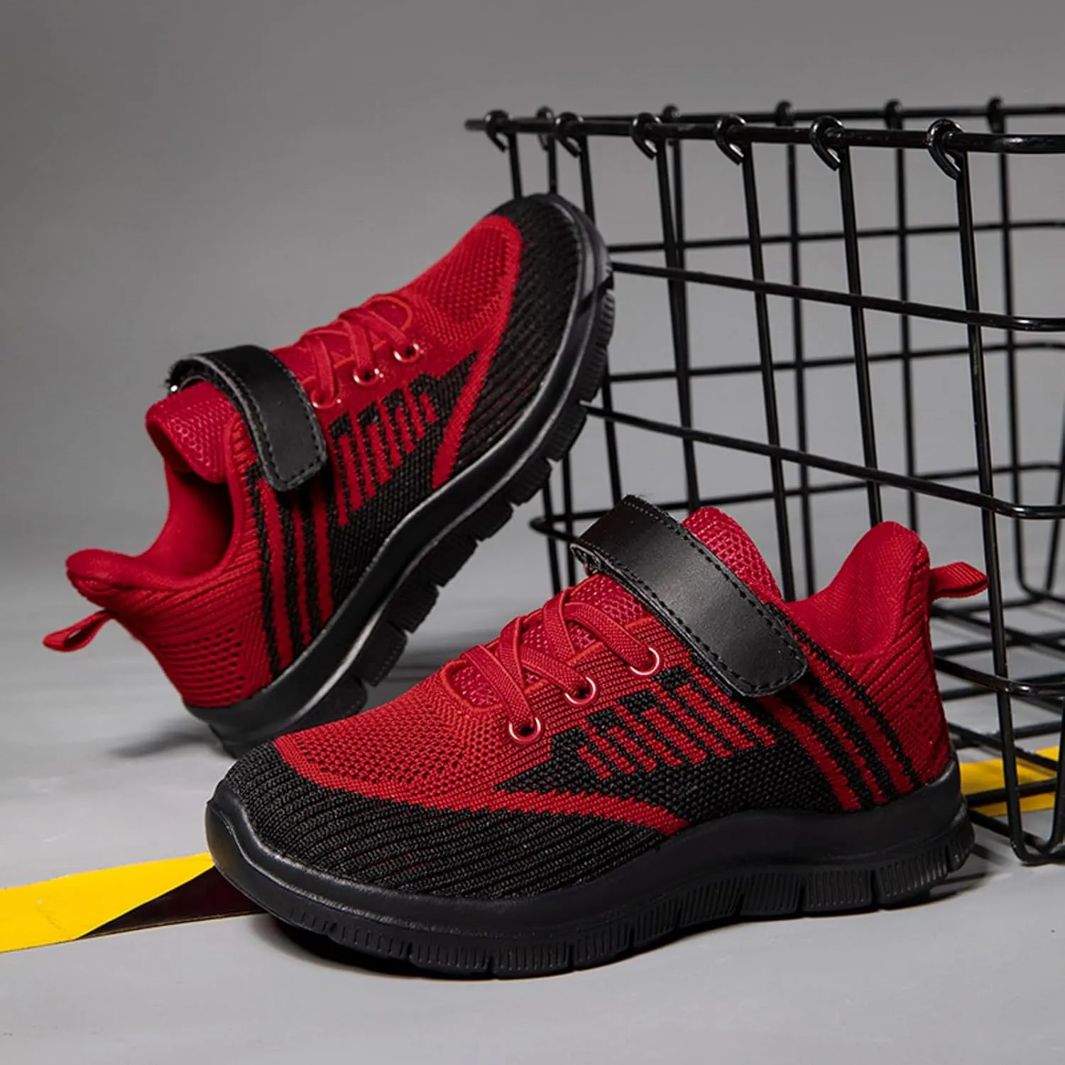 Sneakers for Girls Breathable Knit Lightweight Athletic Running Sneakers with Hook and Loop Kids Non-Slip Sports Shoes