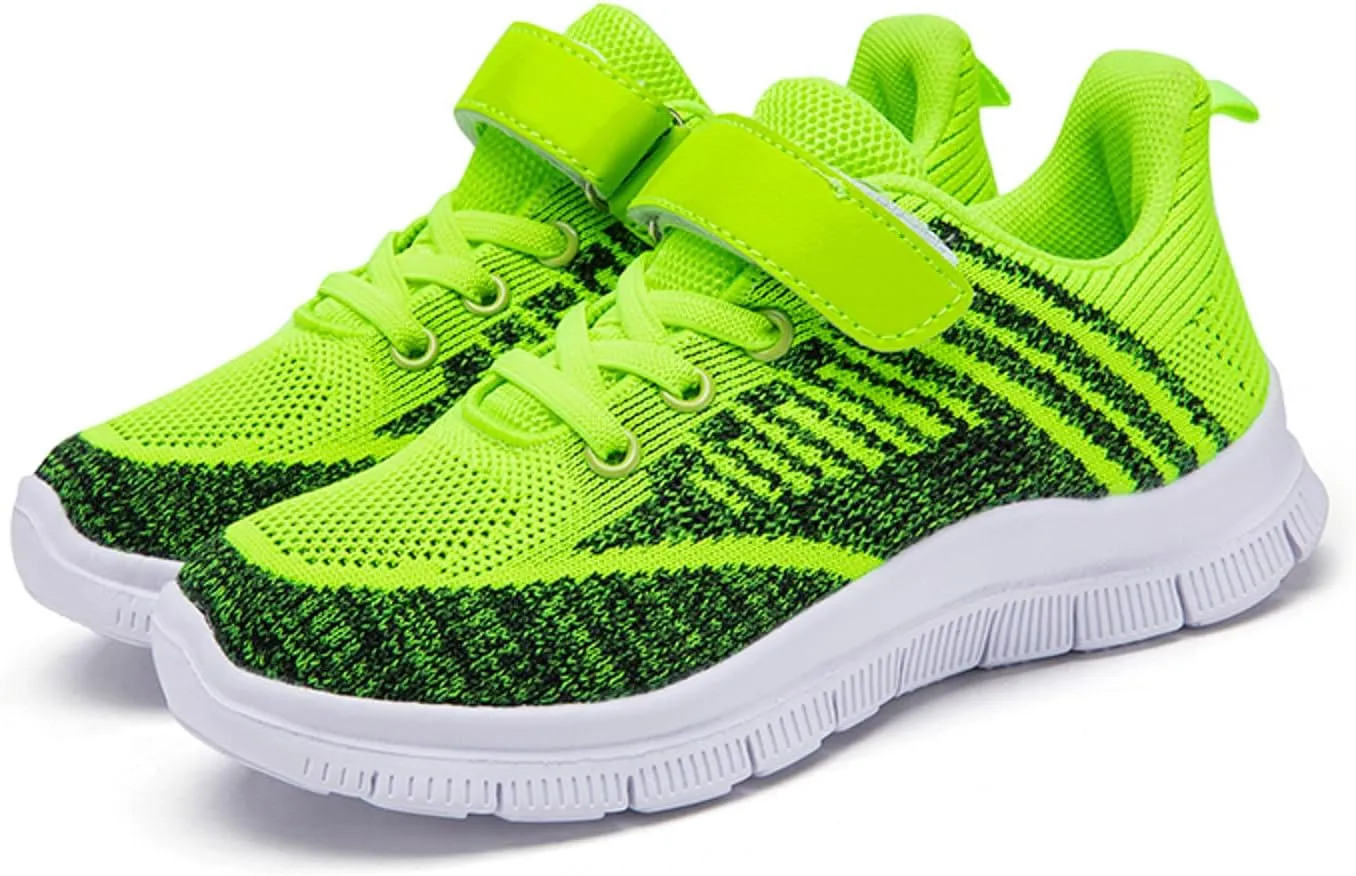 Sneakers for Girls Breathable Knit Lightweight Athletic Running Sneakers with Hook and Loop Kids Non-Slip Sports Shoes
