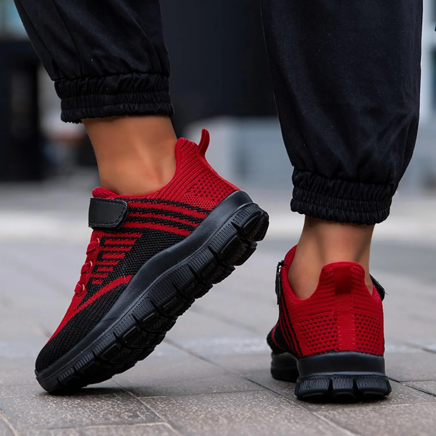 Sneakers for Girls Breathable Knit Lightweight Athletic Running Sneakers with Hook and Loop Kids Non-Slip Sports Shoes