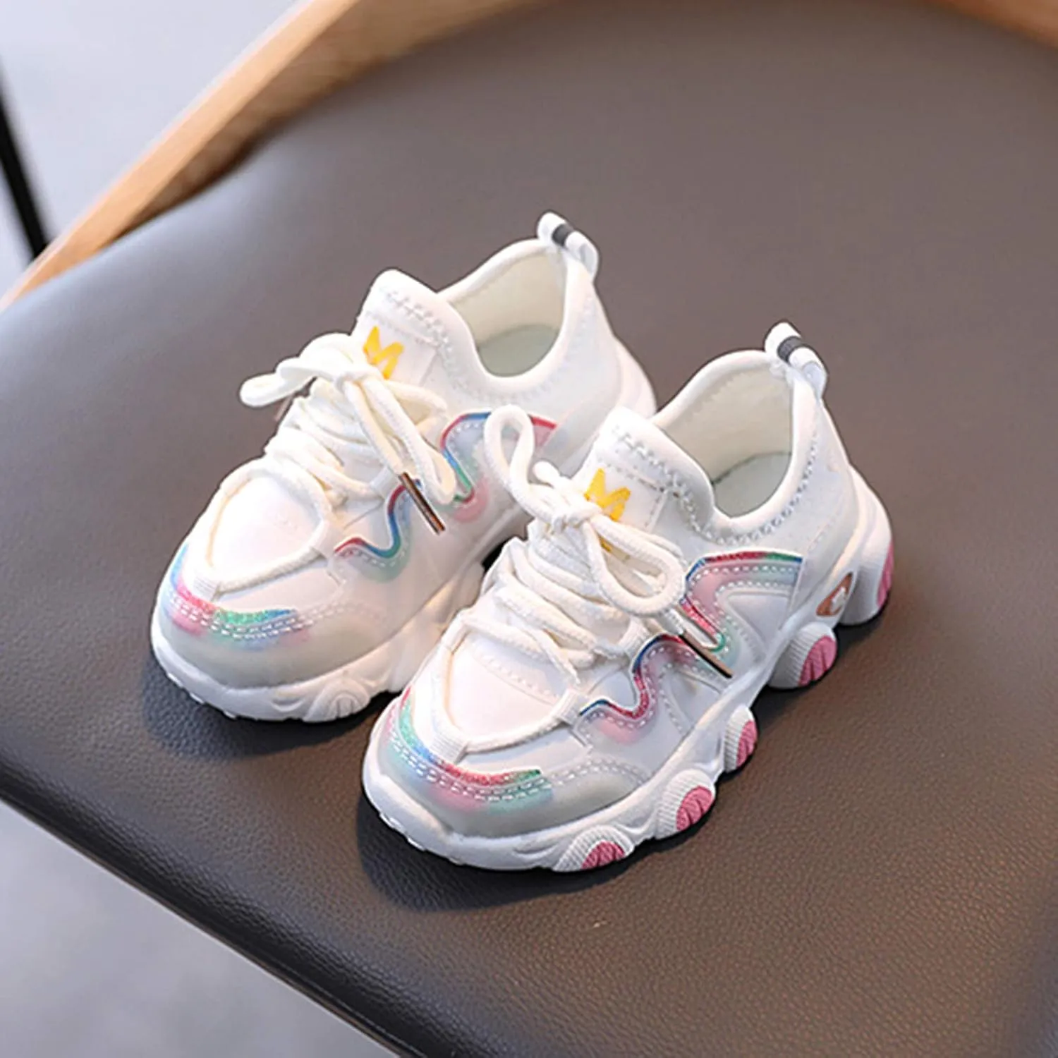 Sneakers for Girls Fashion Lace Up Running Non-Slip Tennis Casual Walking Shoes Breathable Mesh Sports Shoes for Kids