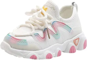 Sneakers for Girls Fashion Lace Up Running Non-Slip Tennis Casual Walking Shoes Breathable Mesh Sports Shoes for Kids