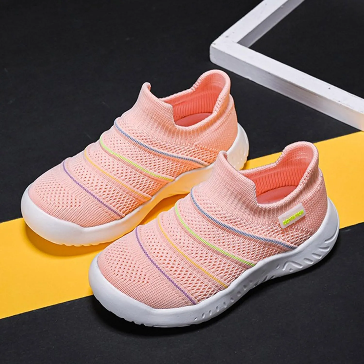 Sneakers for Girls Lightweight Athletic Running Shoes Elastic Breathable Knit School Sports Shoes Slip On Sock Sneakers